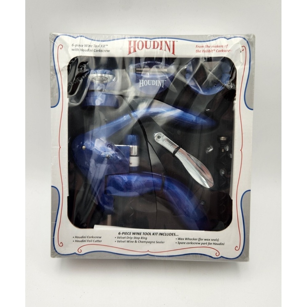 Metrokane Houdini Lever Style Corkscrew Wine Opener Set Blue 6 Piece